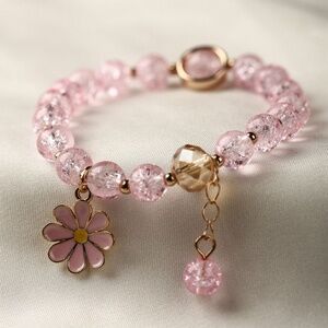 *FELICITY* Pink Flower Pendant Fashion Beaded Bracelet
